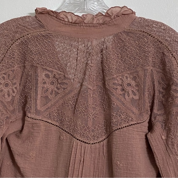 Anthropologie Stephanie Lace Pink Ruffle Lace Blouse Women's 4 Peasant Boho Top - Picture 10 of 13